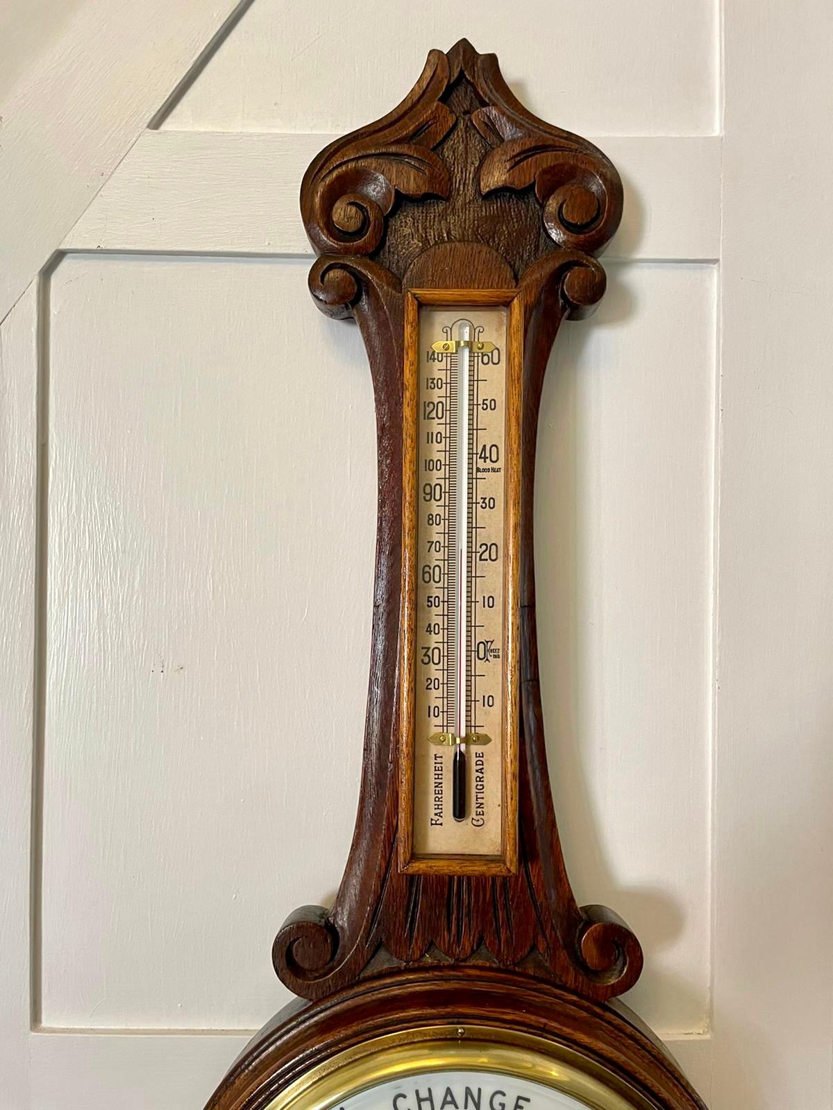 Antique Edwardian Quality Carved Oak Banjo Barometer 4