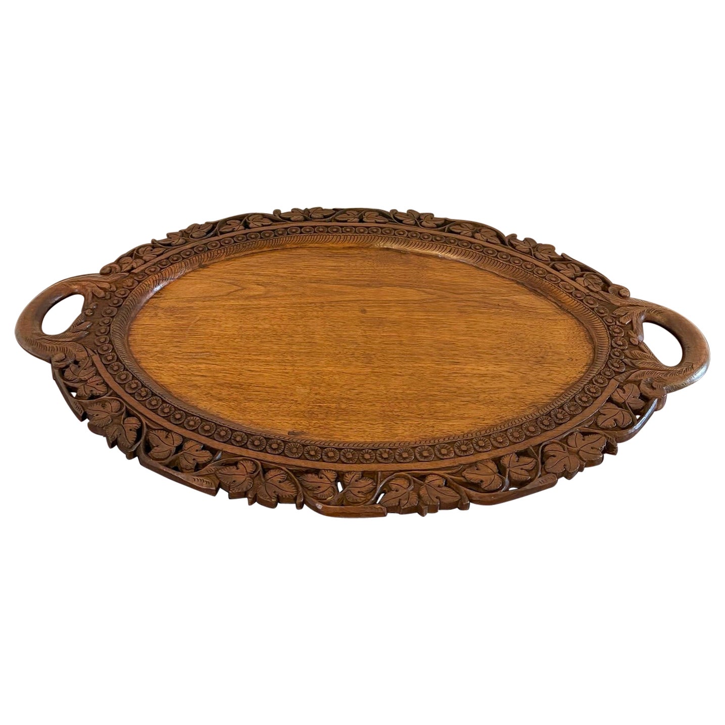 Antique Edwardian Quality Carved Oval Tea Tray