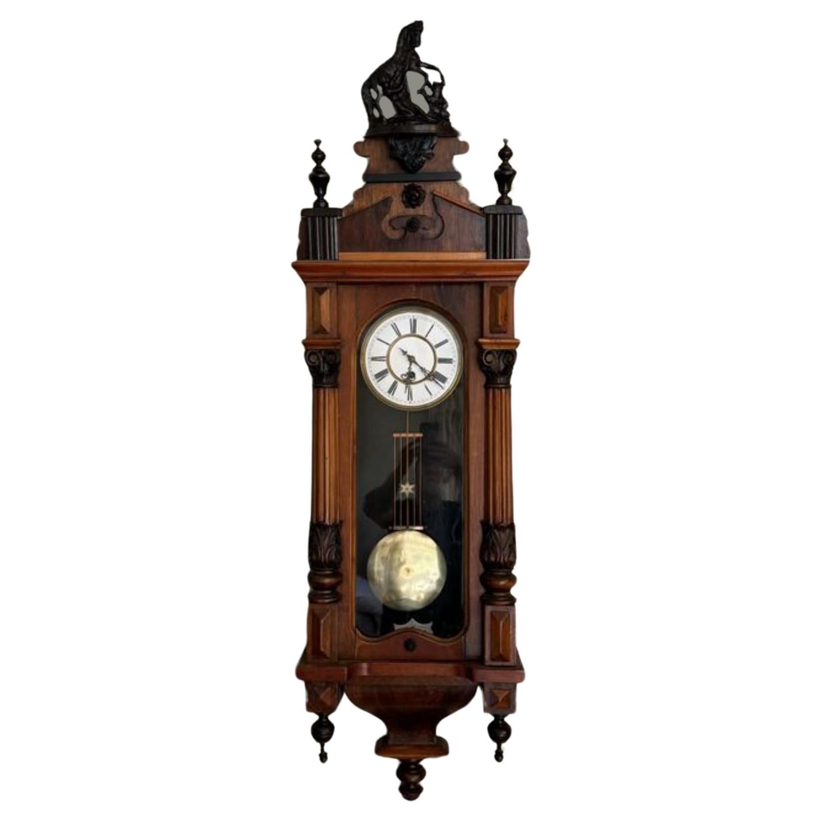 Antique Edwardian quality carved walnut Vienna wall clock  For Sale