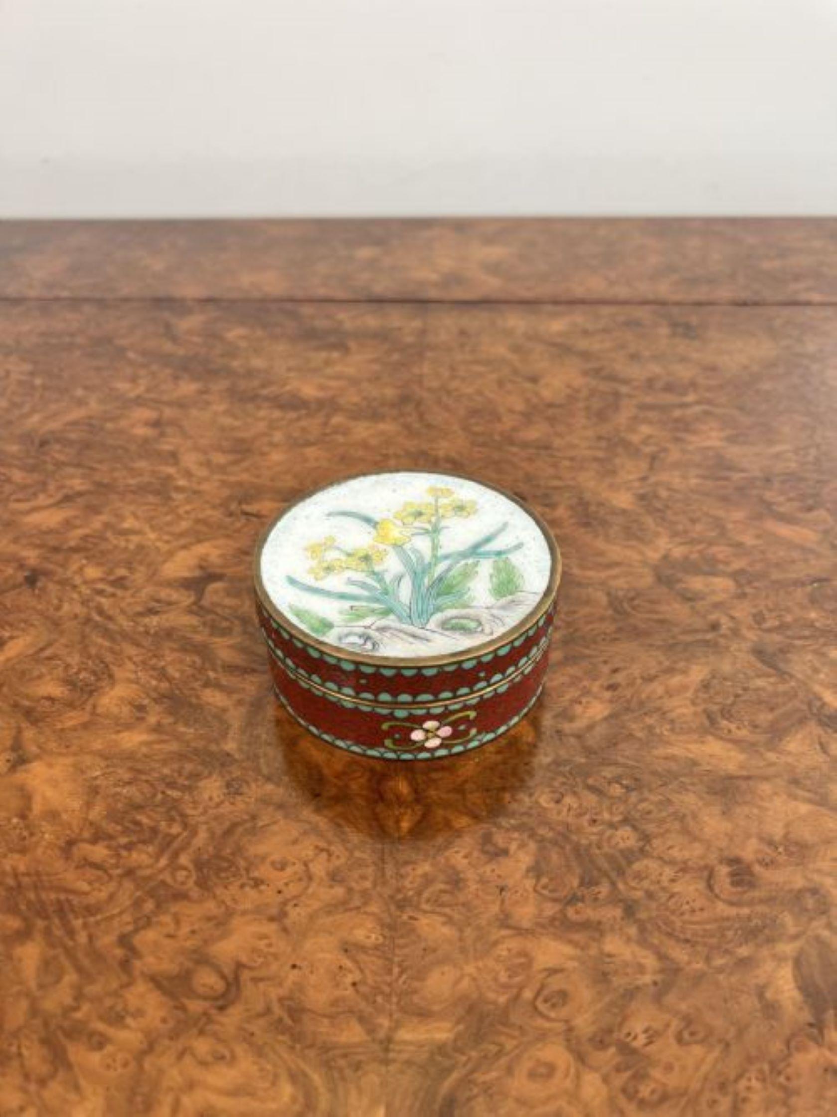 Ceramic Antique Edwardian quality Chinese cloisonné circular trinket box  For Sale
