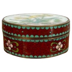 Antigua caja de baratijas circular de cloisonné chino de calidad eduardiana