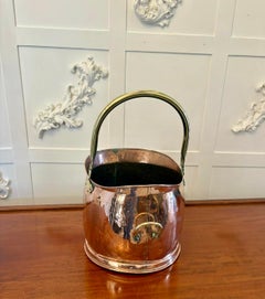 Antique Edwardian Quality Copper and Brass Helmet Shaped Coal Scuttle