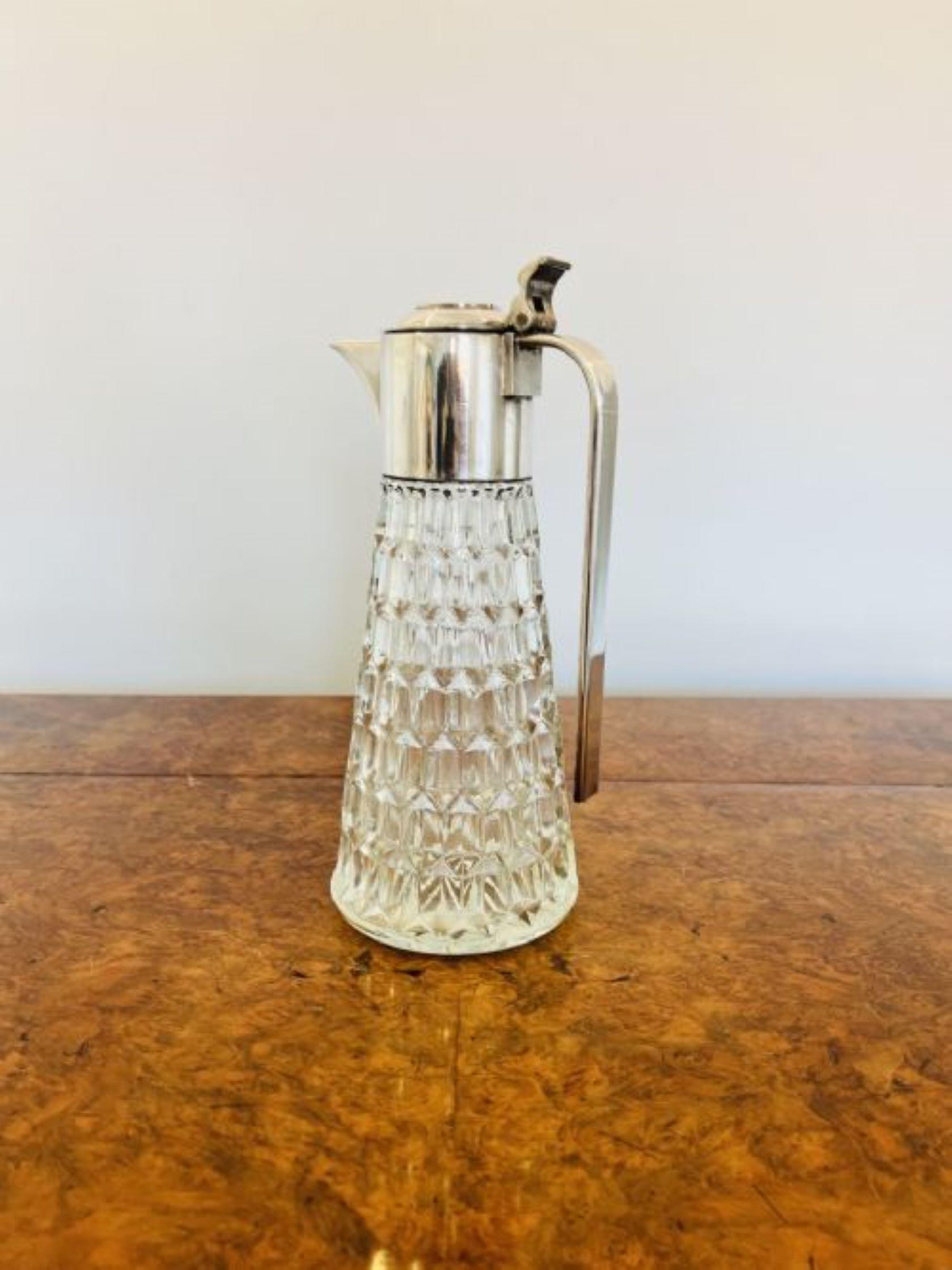 Silver Plate Antique Edwardian quality cut glass and silver plated claret jug  For Sale