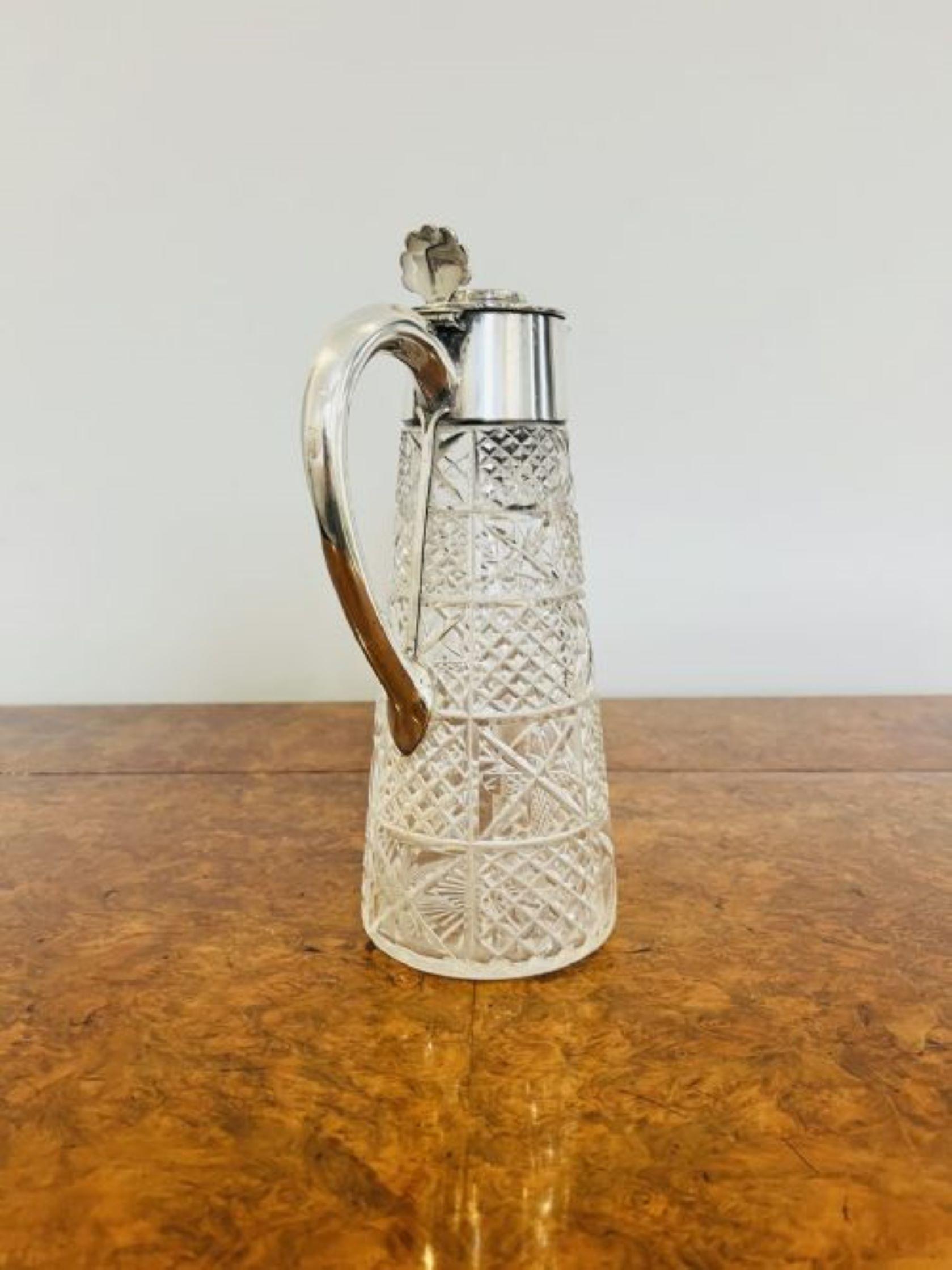 Silver Plate Antique Edwardian quality cut glass and silver plated claret jug  For Sale