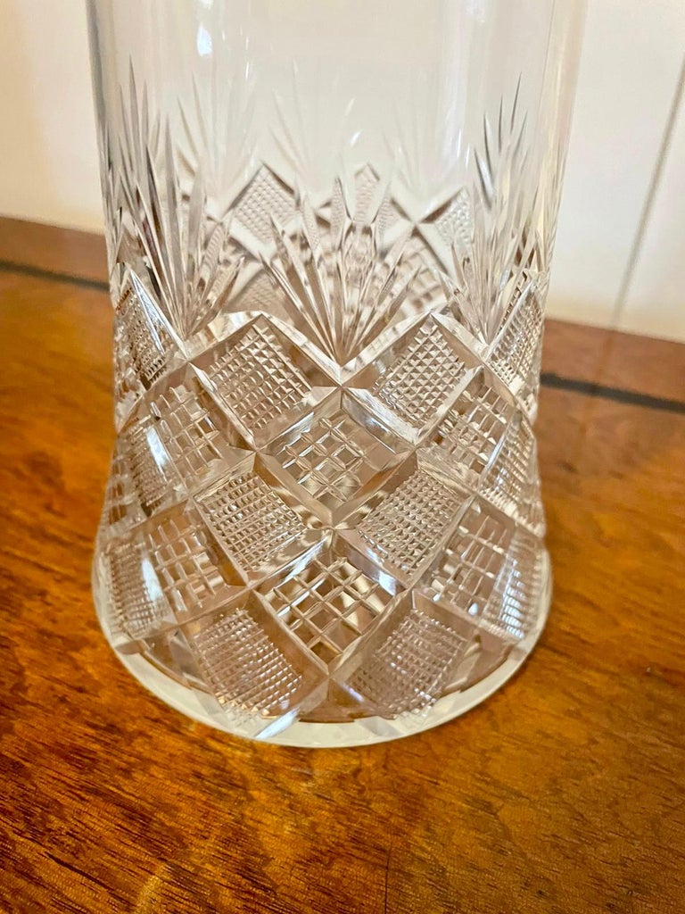 Antique Edwardian Quality Cut Glass and Silver Plated Claret Jug For