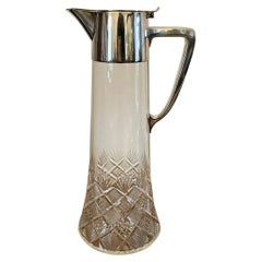 Ancienne cruche à claret en verre taillé et en argent plaqué de l'époque édouardienne