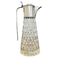 Used Edwardian quality cut glass and silver plated claret jug 