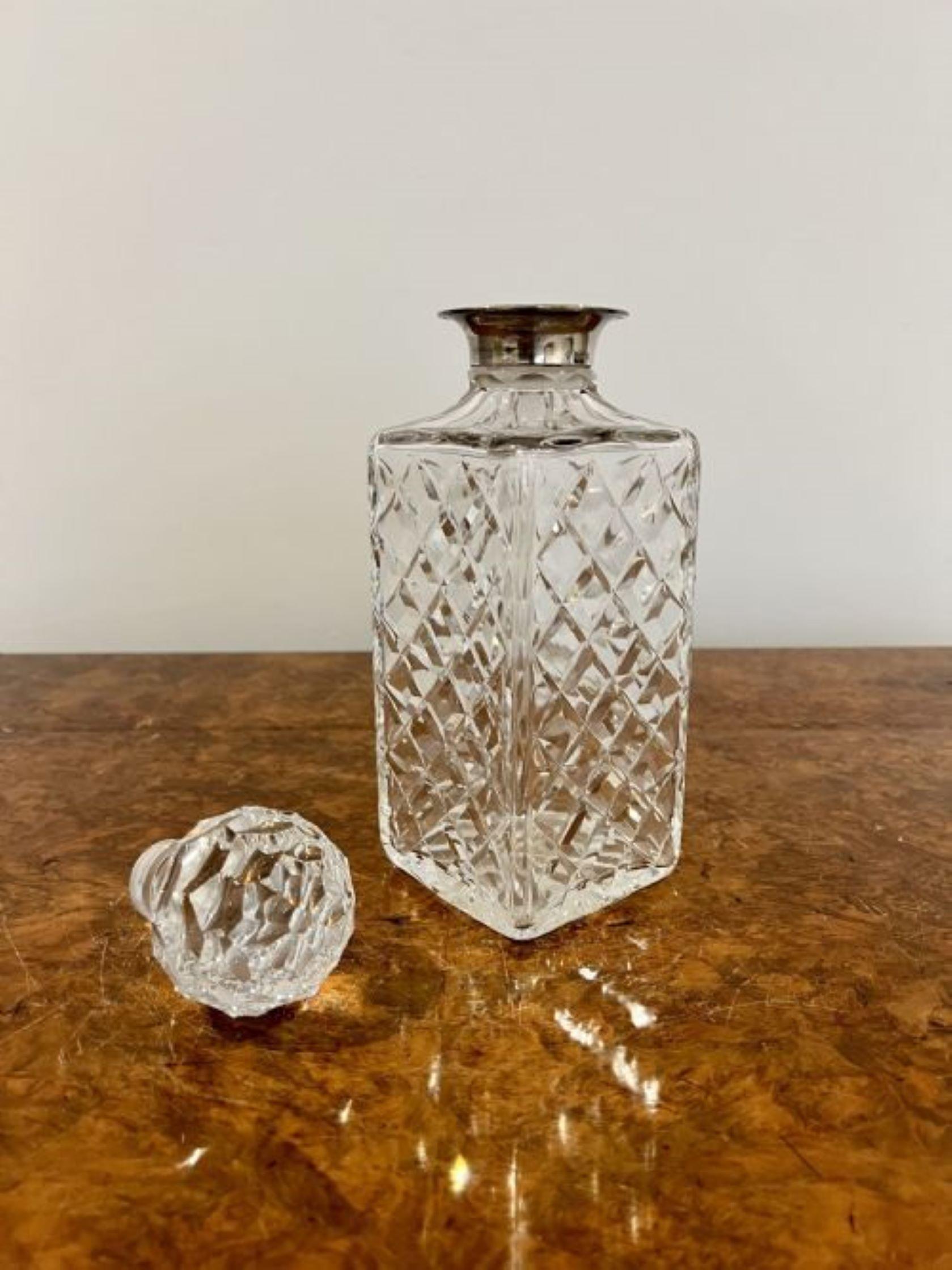 Antique Edwardian quality cut glass hallmarked silver collar decanter In Good Condition In Ipswich, GB