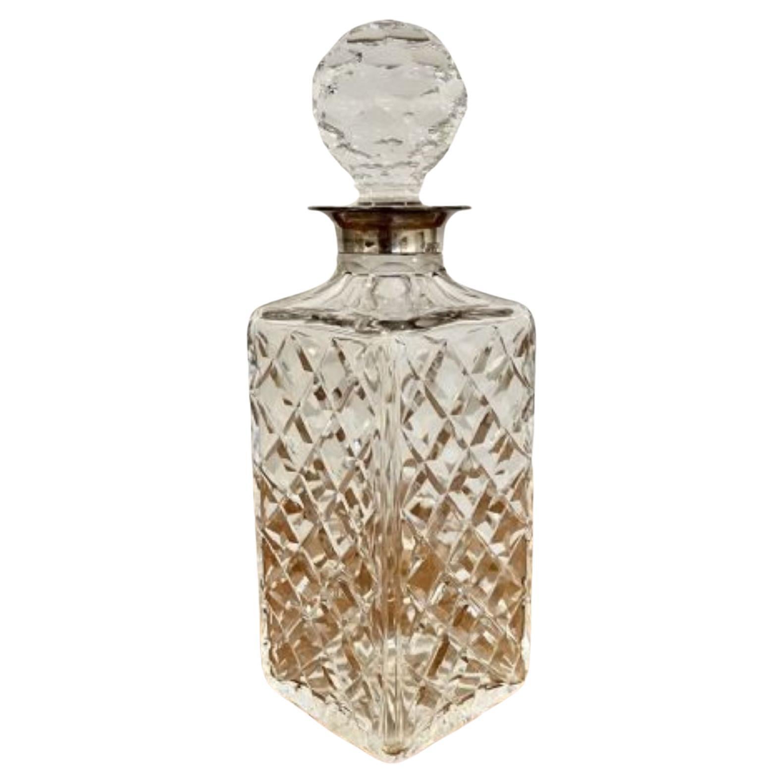 Antique Edwardian quality cut glass hallmarked silver collar decanter