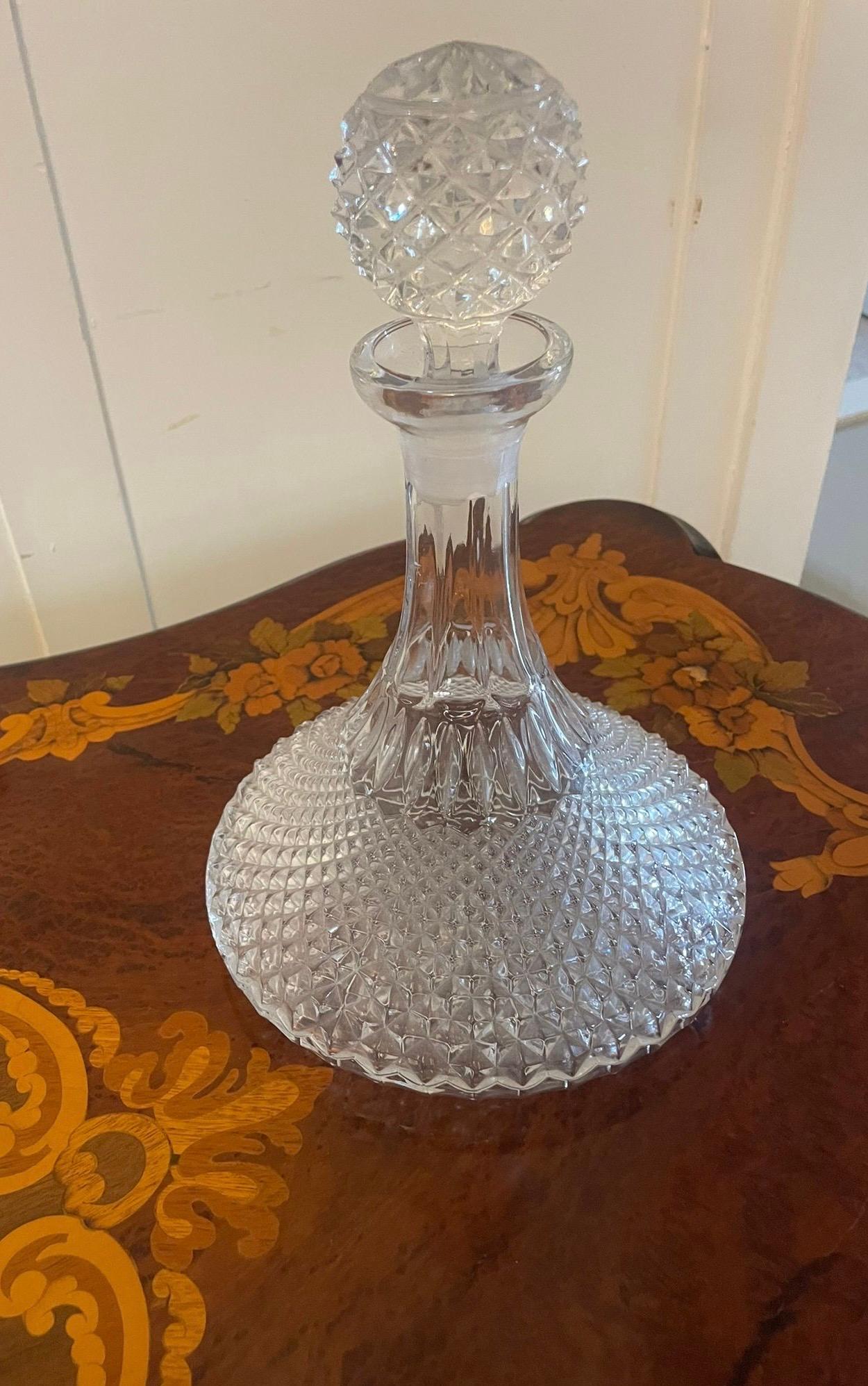 English Antique Edwardian Quality Cut Glass Ships Decanter