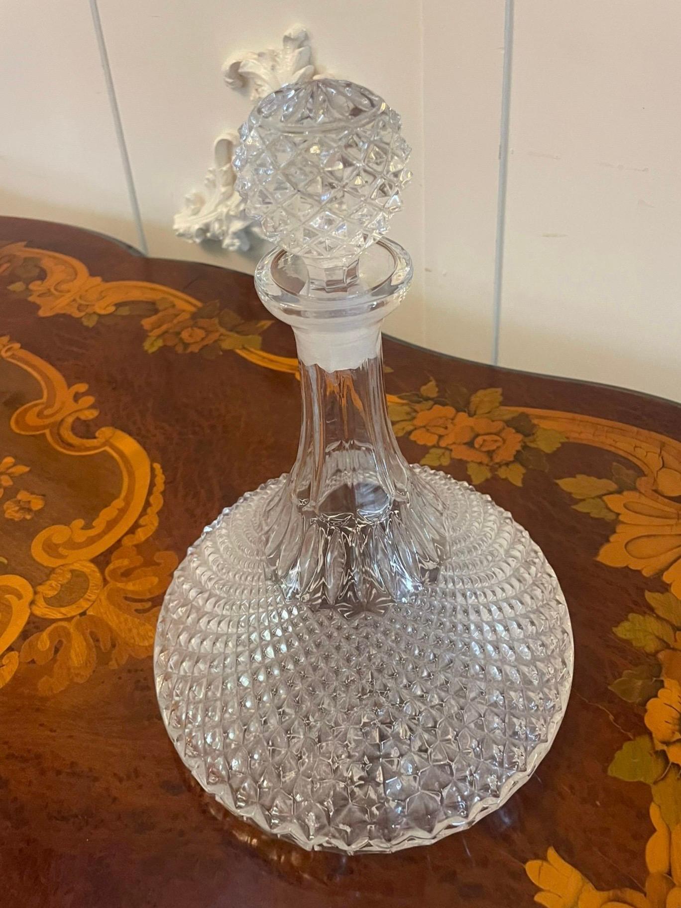 Antique Edwardian Quality Cut Glass Ships Decanter In Good Condition In Suffolk, GB