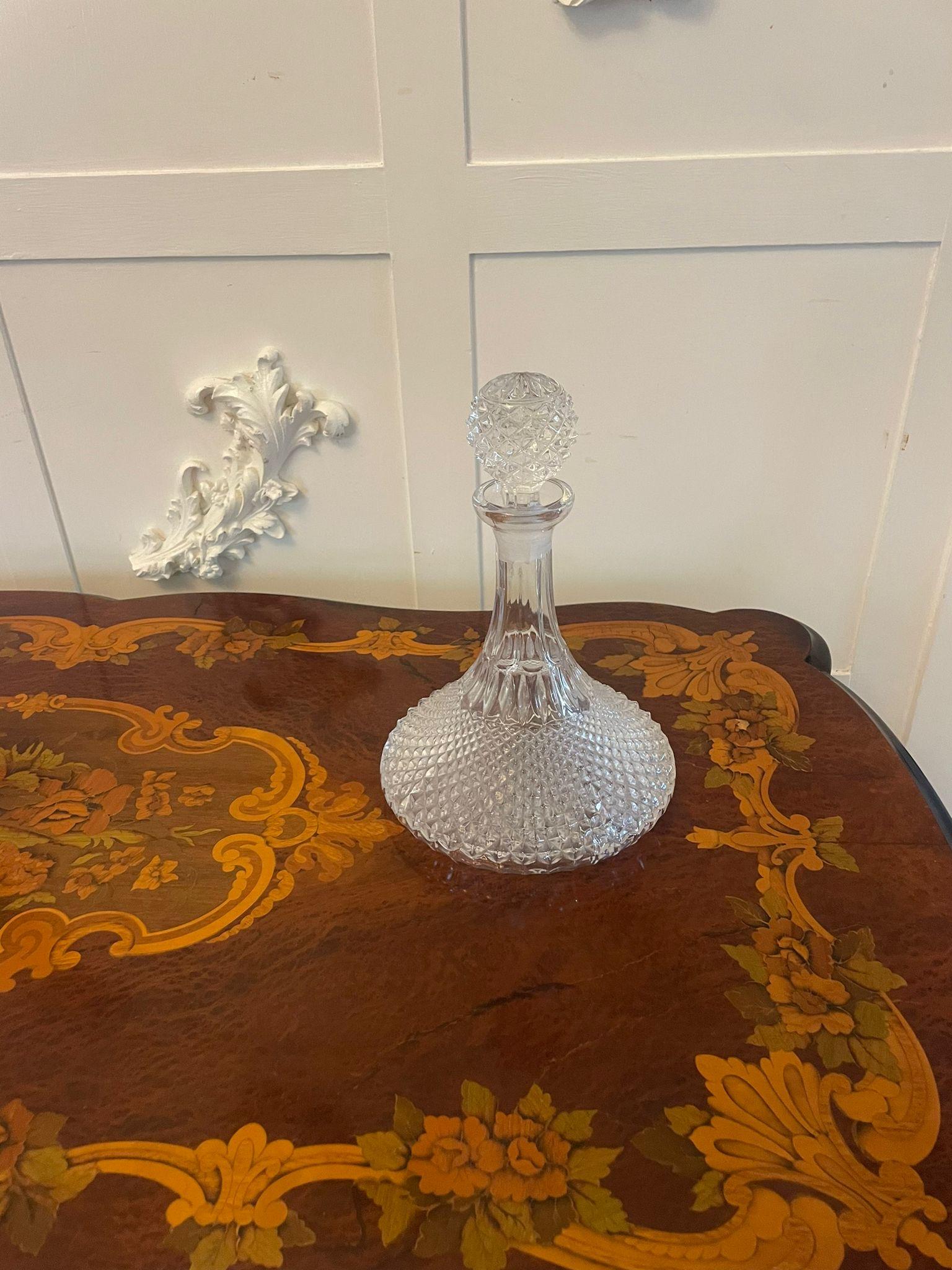 20th Century Antique Edwardian Quality Cut Glass Ships Decanter