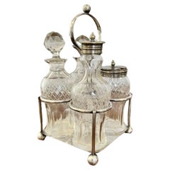 Antique Edwardian quality cut glass & silver plated cruet set