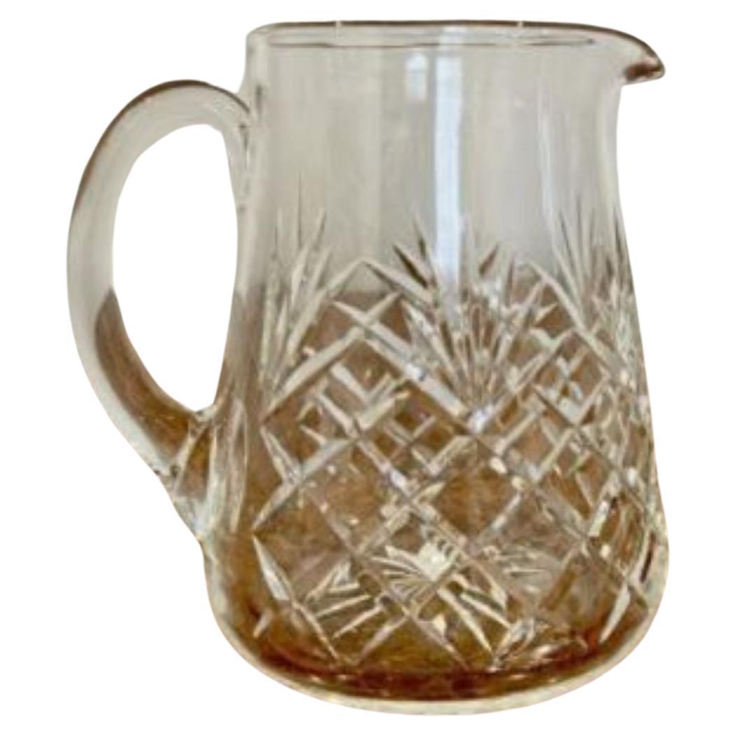 Pichet à eau en verre taillé de qualité Edwardienne antique 