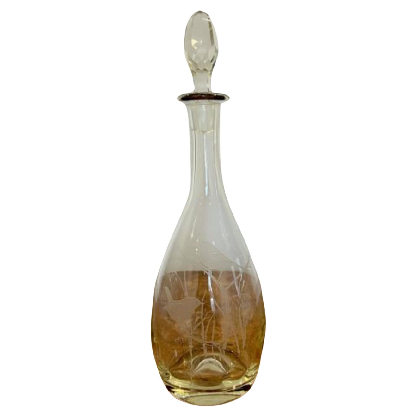 Antique Edwardian quality engraved decorated glass decanter  For Sale