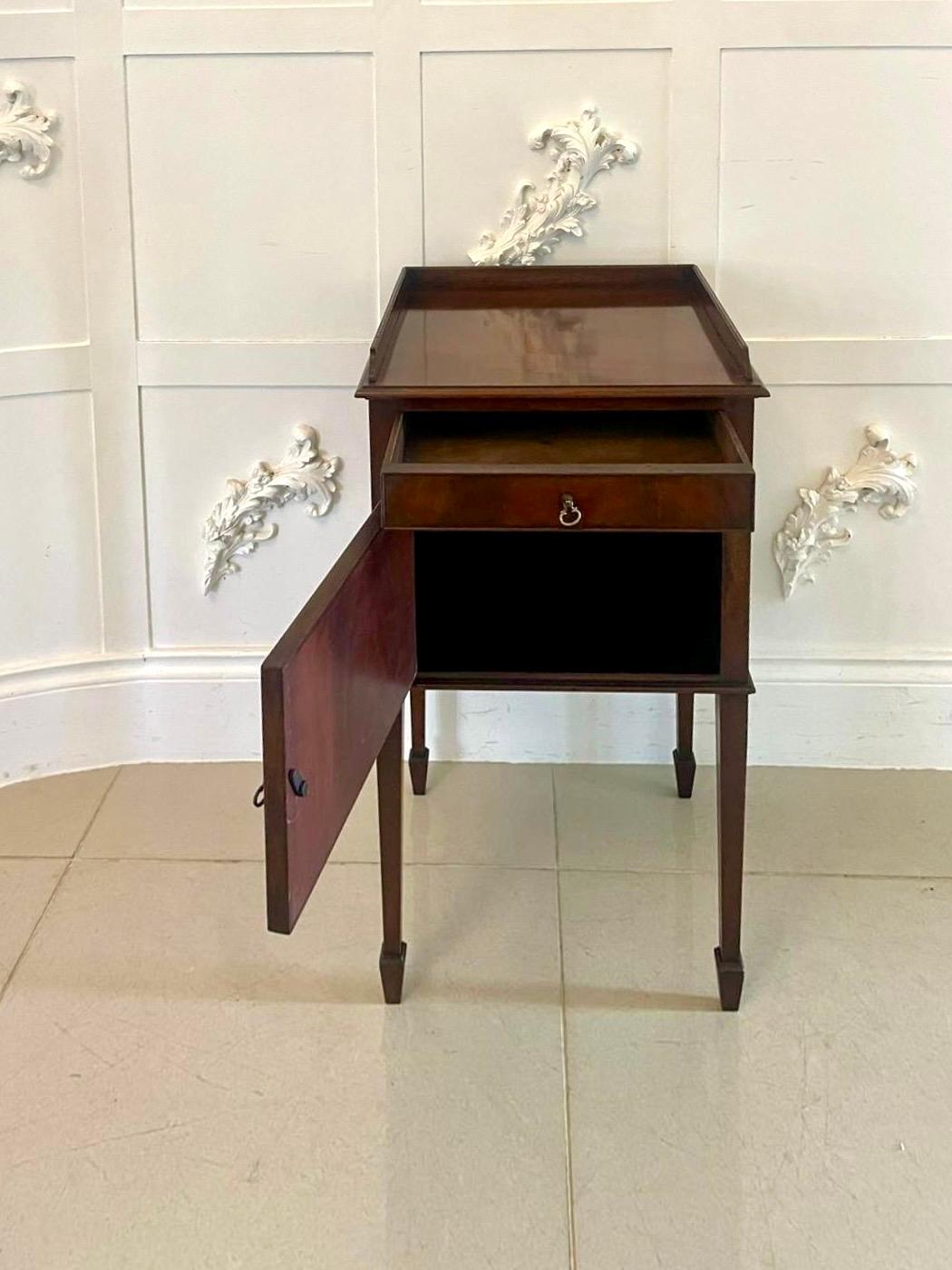 English Antique Edwardian Quality Figured Mahogany Bedside Cabinet  For Sale