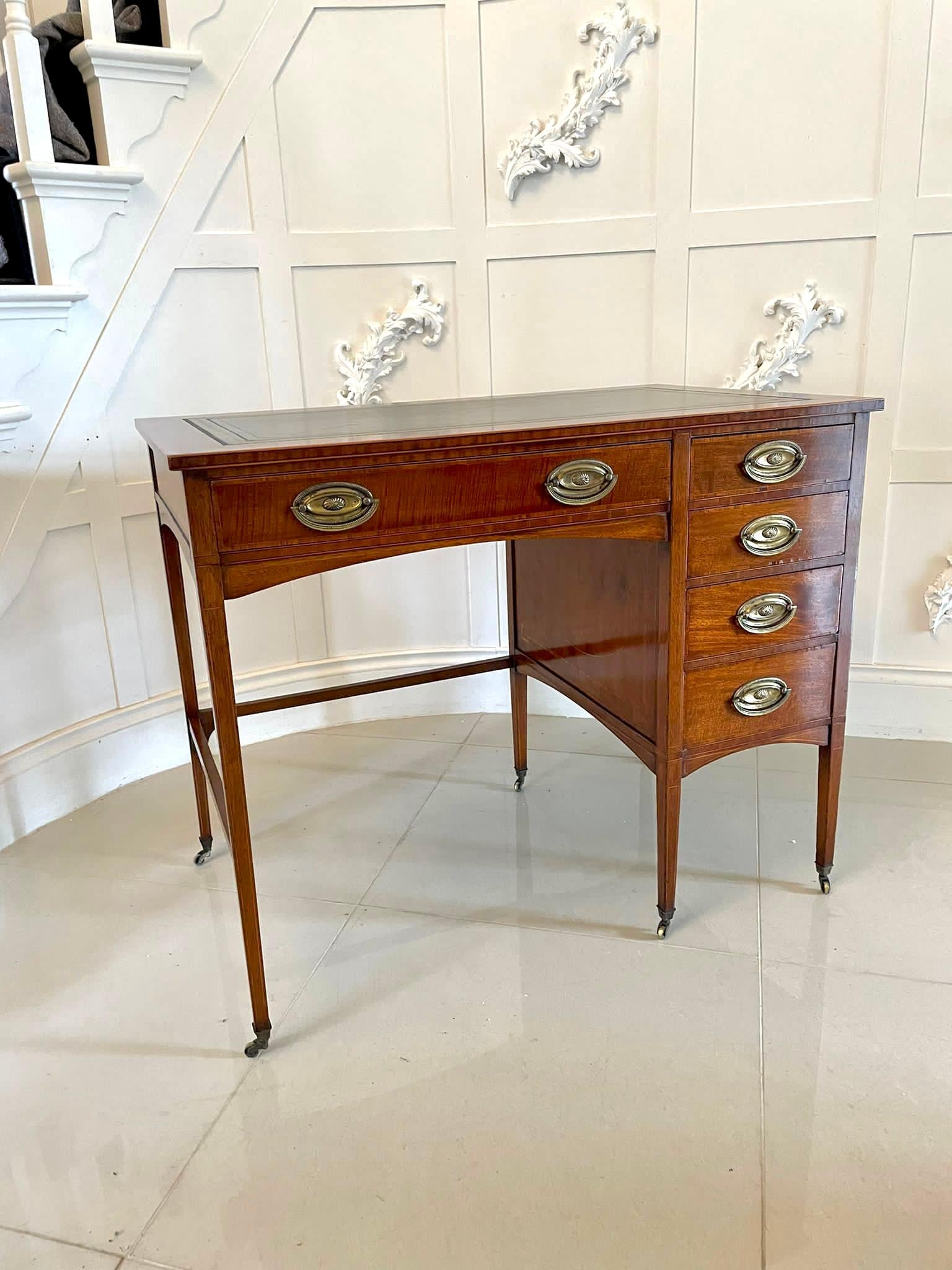 Antique Edwardian Quality Freestanding Mahogany Inlaid Pedestal Desk For Sale 3