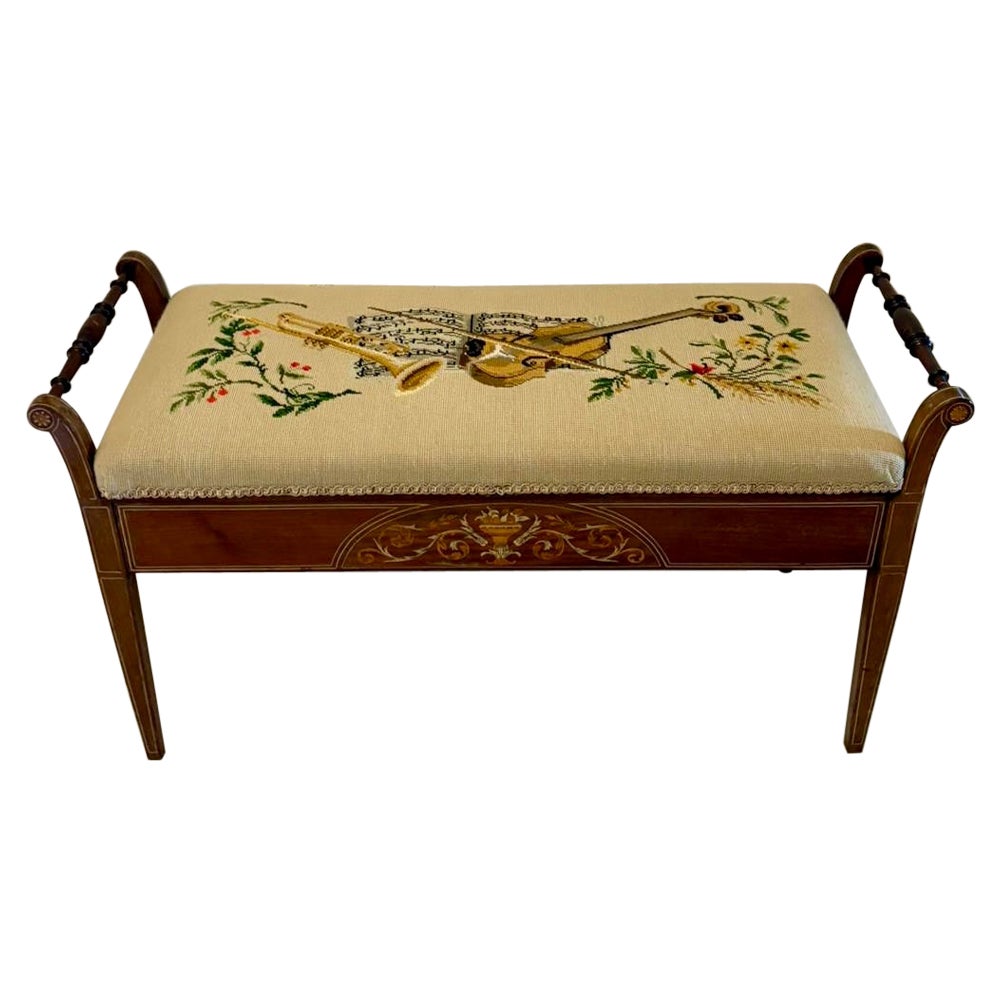 Antique Edwardian Quality Freestanding Rosewood Inlaid Duet Stool