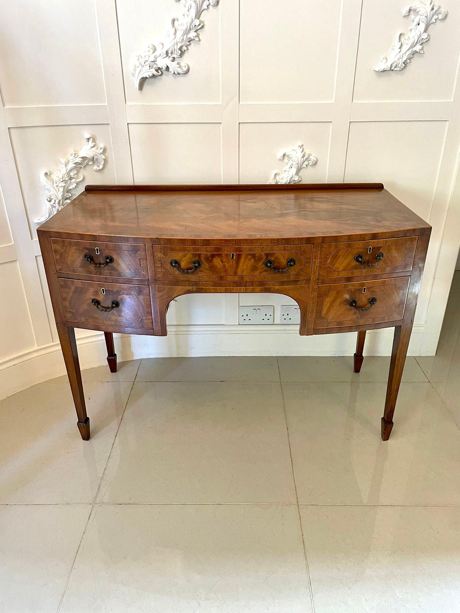 Antique Edwardian Quality Inlaid Figured Mahogany Bow Fronted Side Table For Sale 6