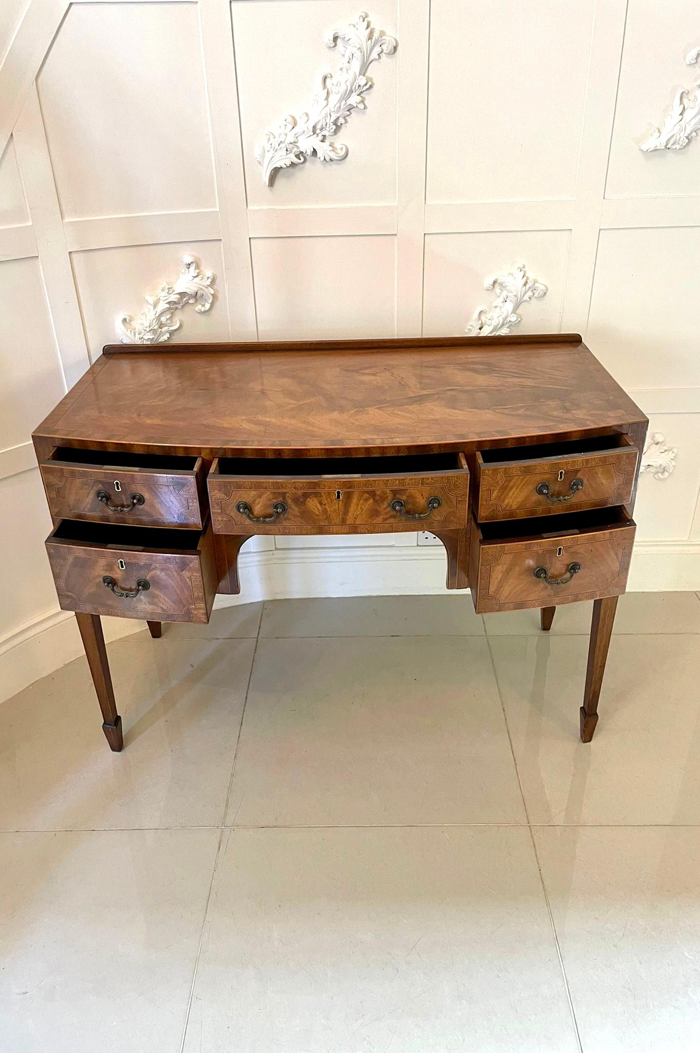 Antique Edwardian Quality Inlaid Figured Mahogany Bow Fronted Side Table For Sale 2
