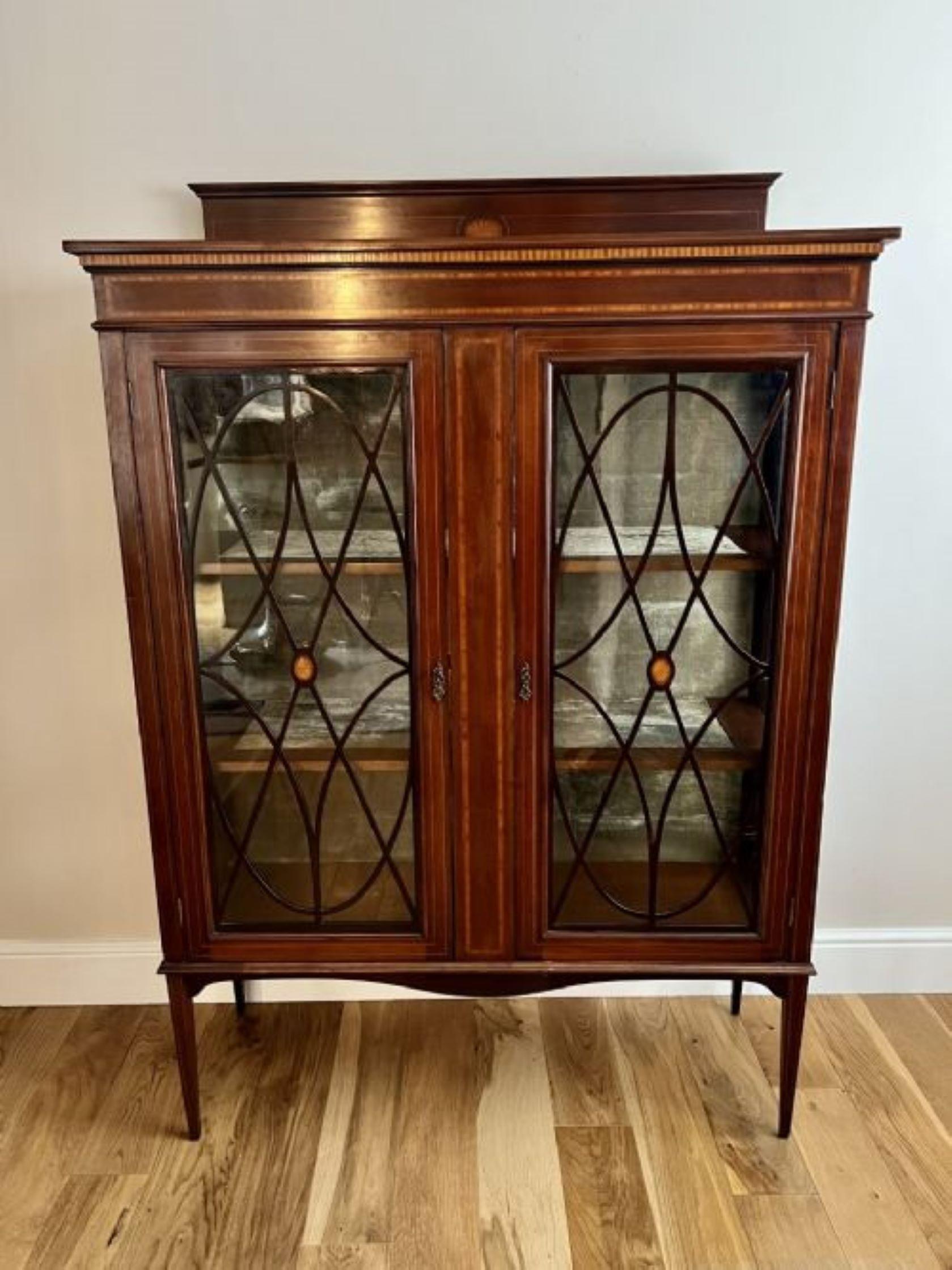 Glass Antique Edwardian quality inlaid mahogany display cabinet  For Sale