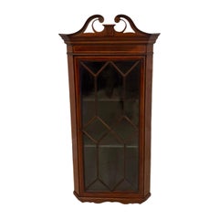 Antique Edwardian Quality Inlaid Mahogany Wall Hanging Corner Display Cabinet