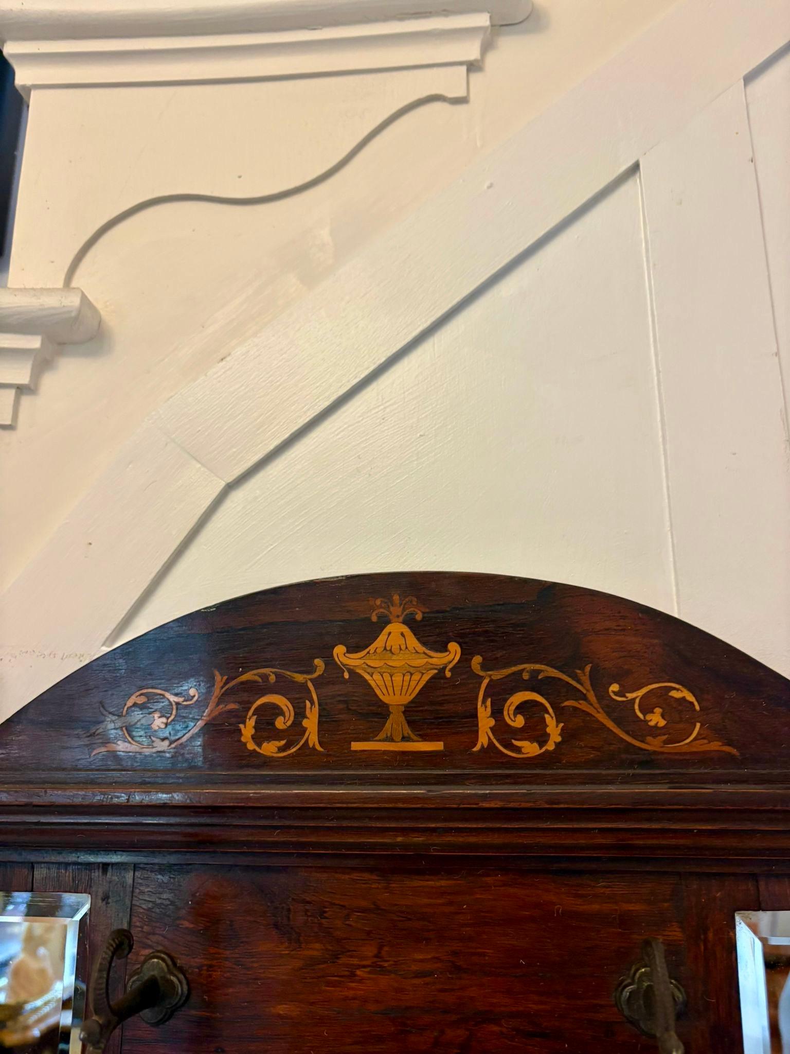 English Antique Edwardian Quality Inlaid Rosewood Wall/Hall Mirror For Sale
