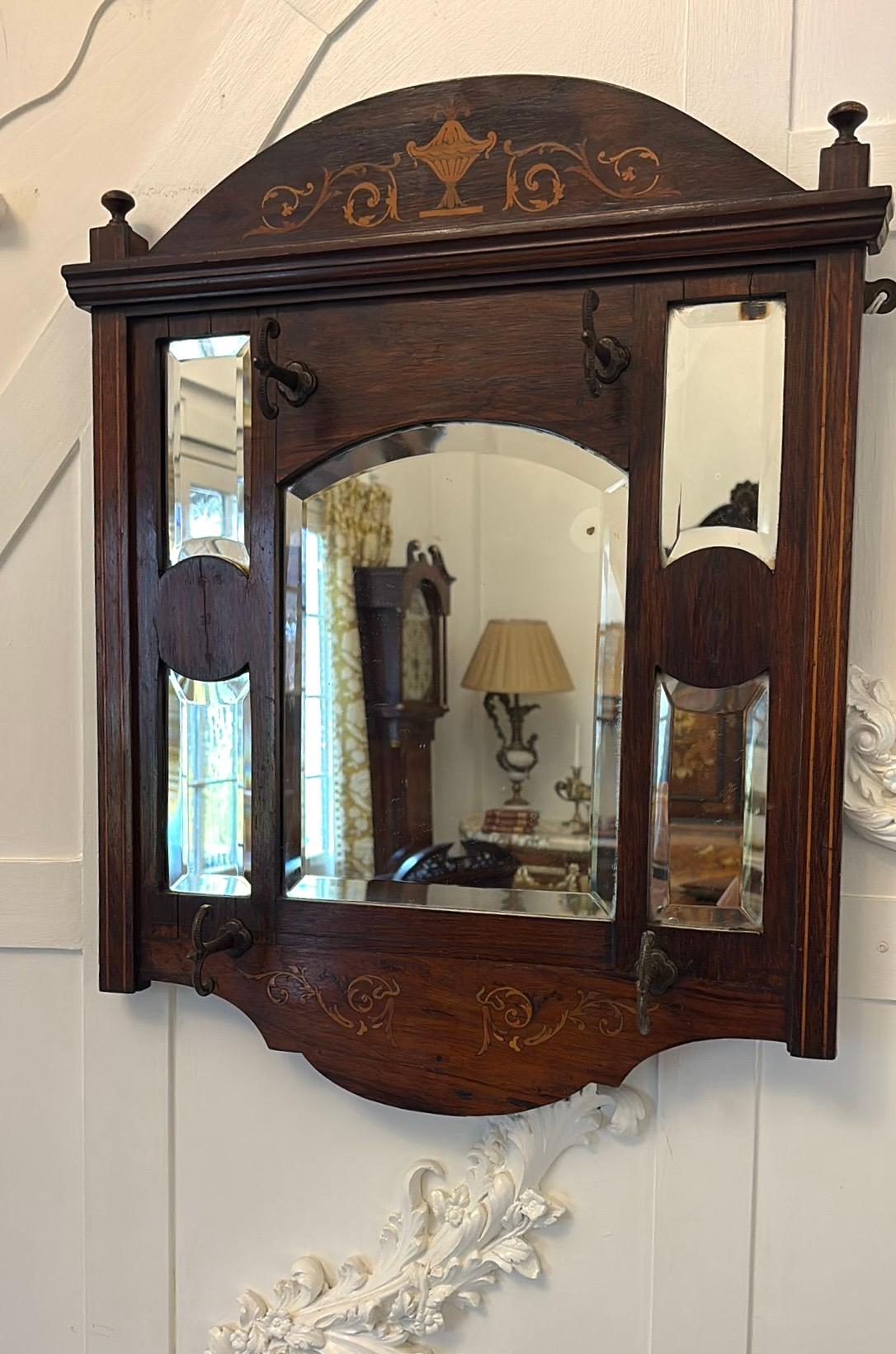 Inlay Antique Edwardian Quality Inlaid Rosewood Wall/Hall Mirror For Sale