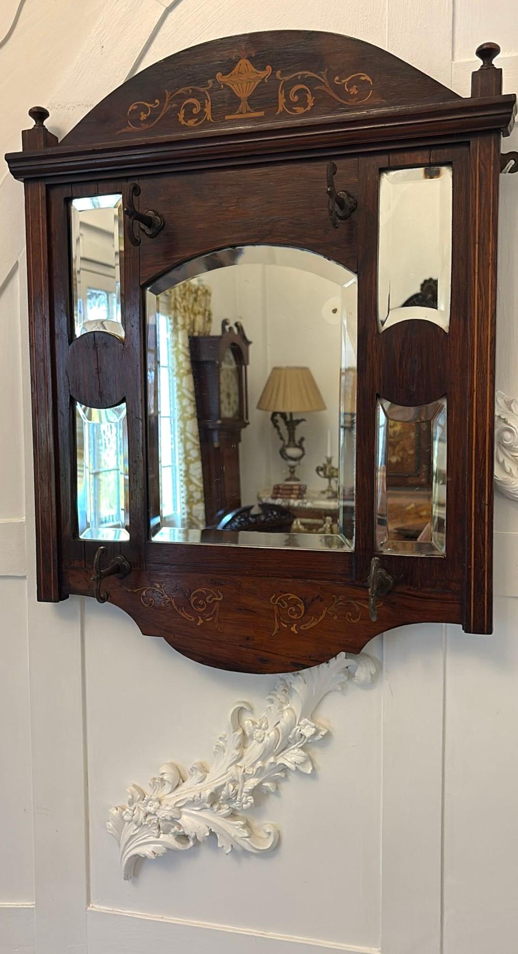 Antique Edwardian Quality Inlaid Rosewood Wall/Hall Mirror In Good Condition For Sale In Suffolk, GB