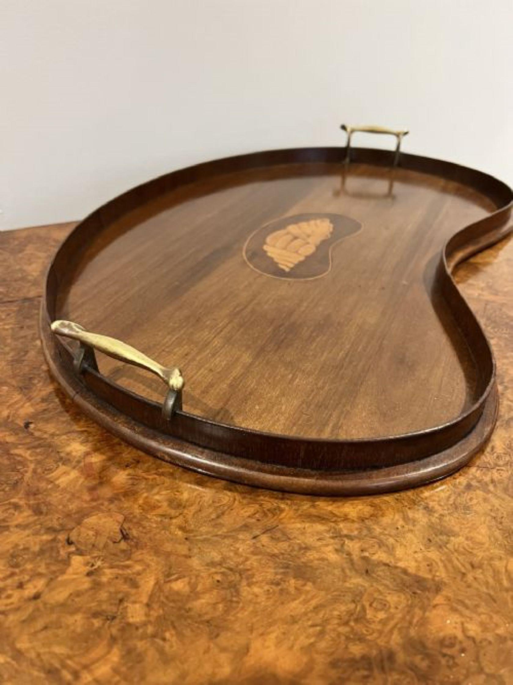 20th Century Antique Edwardian quality kidney shaped mahogany inlaid tea tray  For Sale