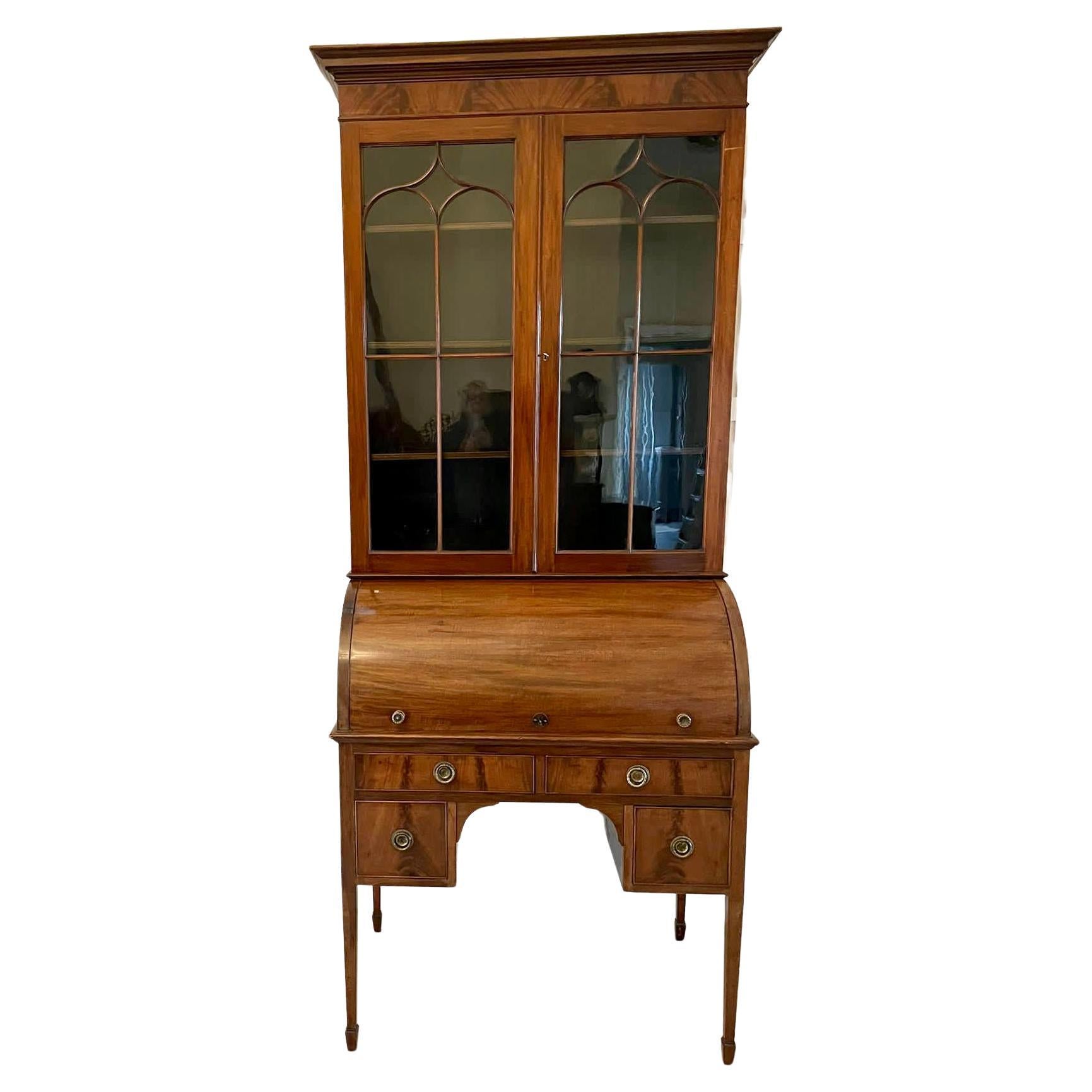 Antique Edwardian Quality Mahogany Cylinder Bookcase For Sale