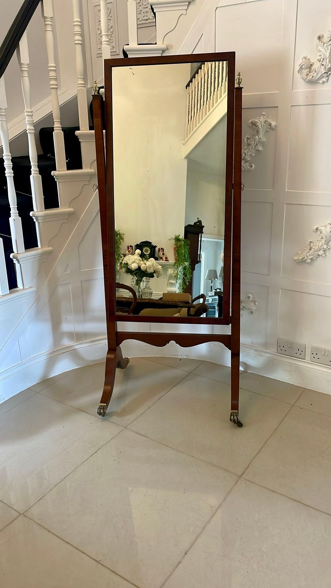 English Antique Edwardian Quality Mahogany Free Standing Cheval Mirror