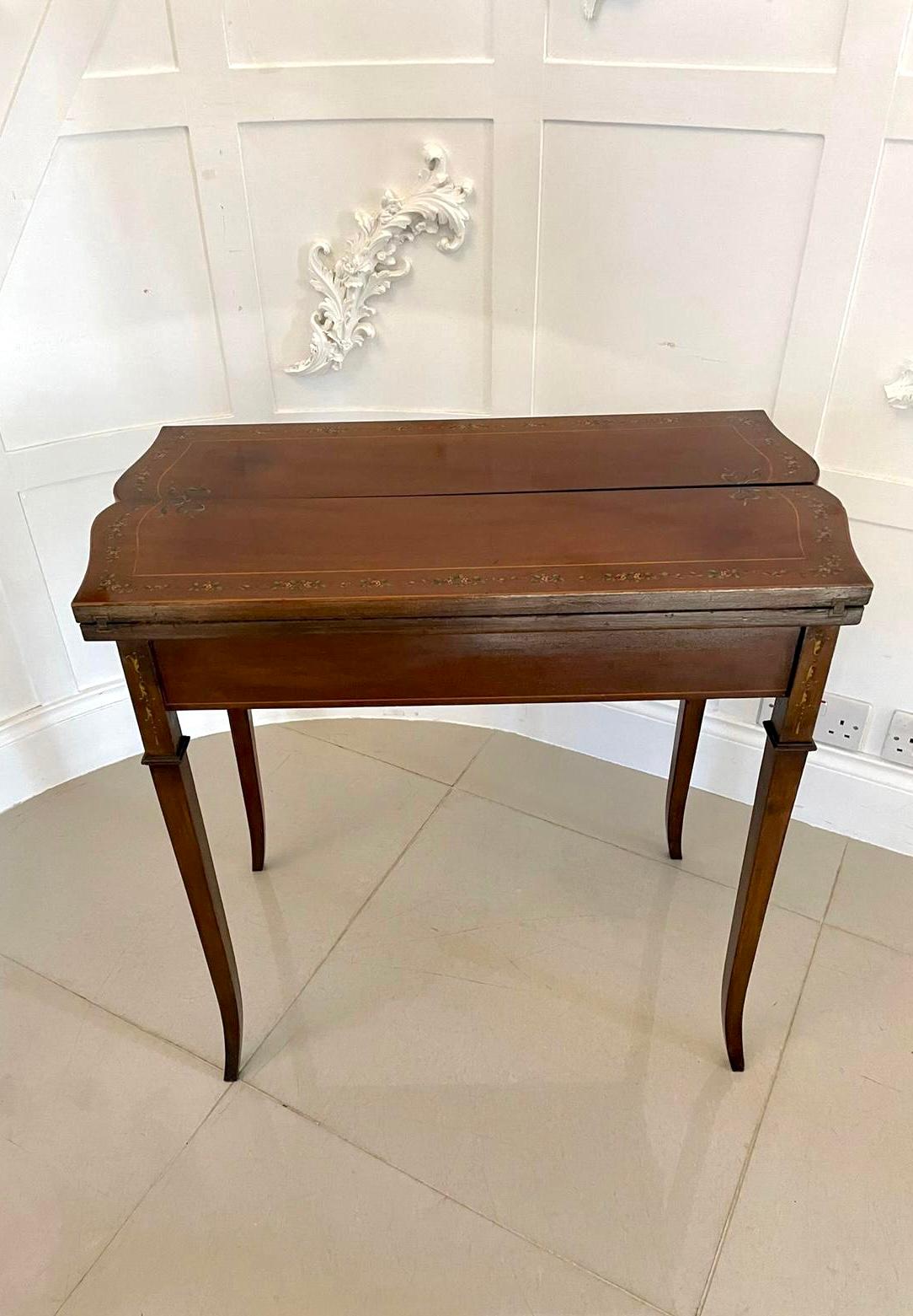 English Antique Edwardian Quality Mahogany Hand Painted Card/Side Table  For Sale