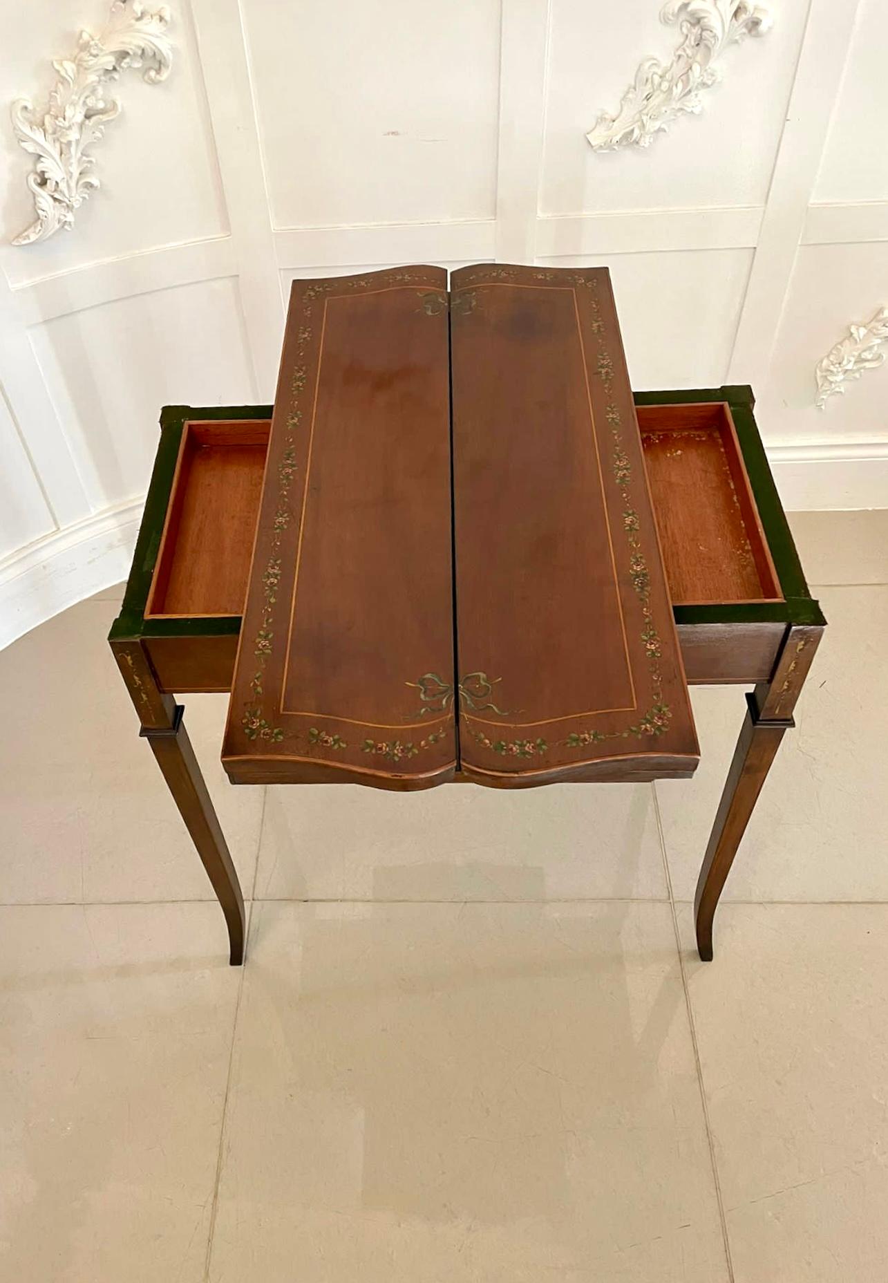 Early 20th Century Antique Edwardian Quality Mahogany Hand Painted Card/Side Table  For Sale