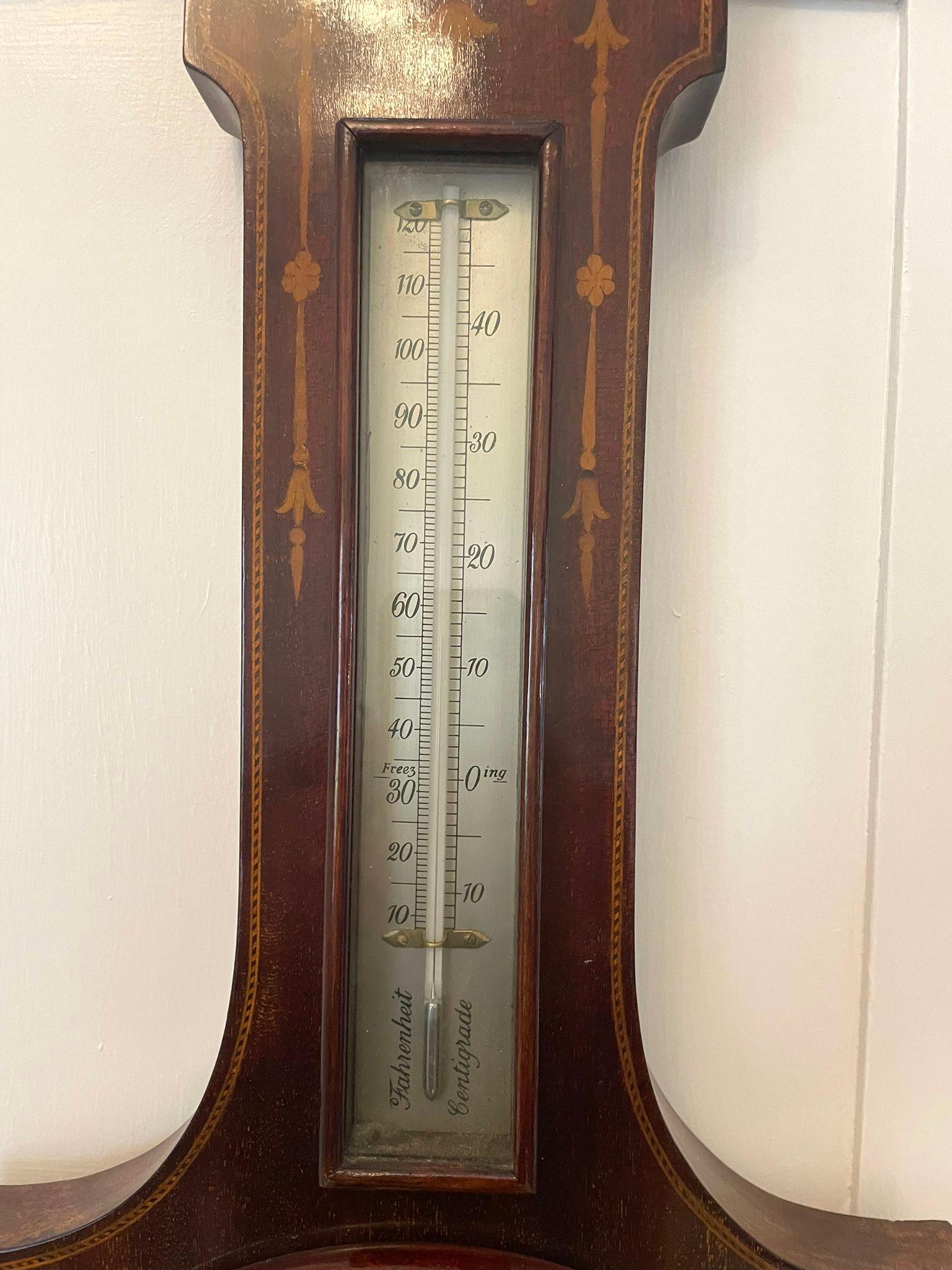 Antique Edwardian Quality Mahogany Inlaid Banjo Barometer In Good Condition For Sale In Suffolk, GB