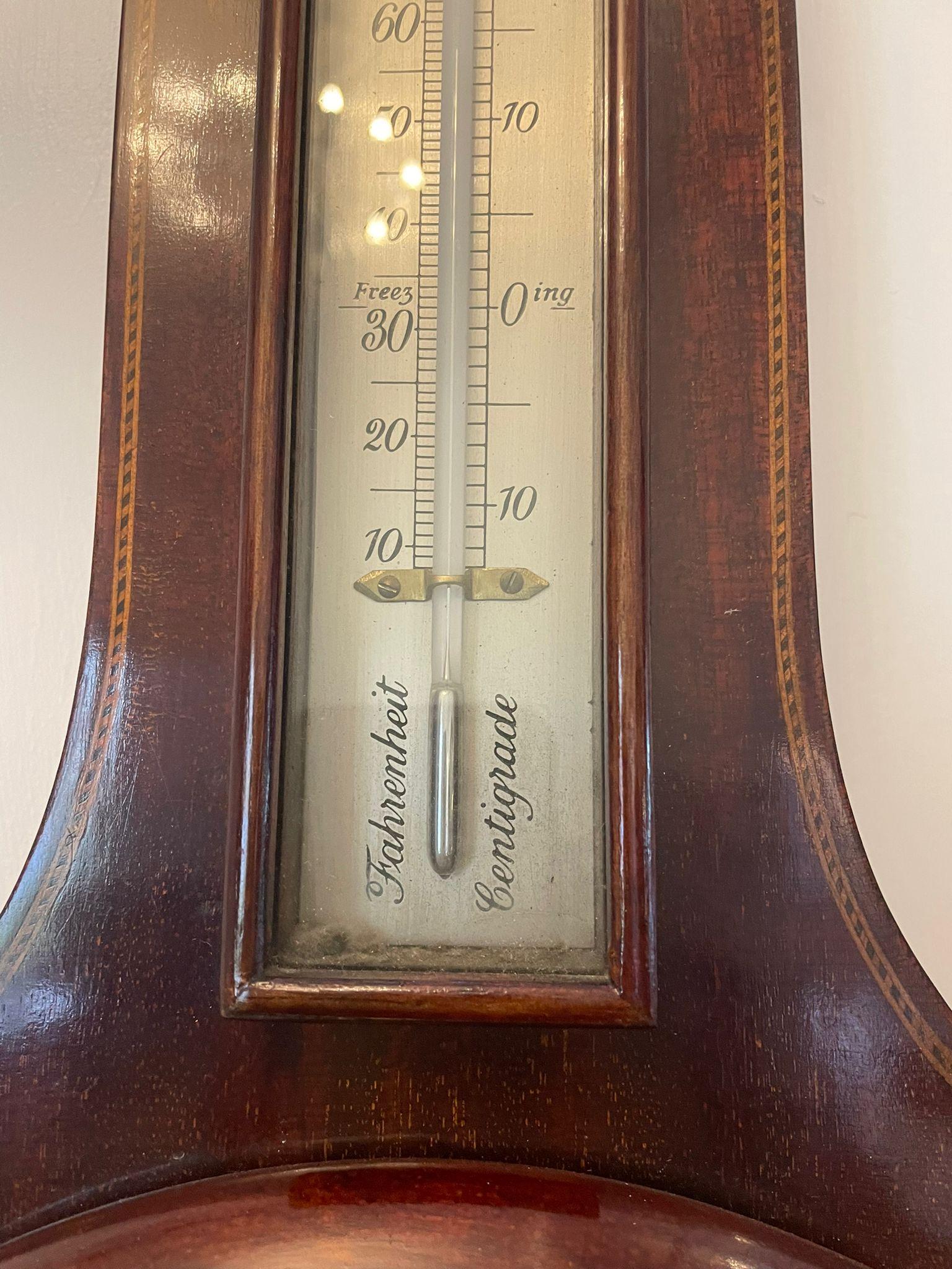 Antique Edwardian Quality Mahogany Inlaid Banjo Barometer For Sale 1
