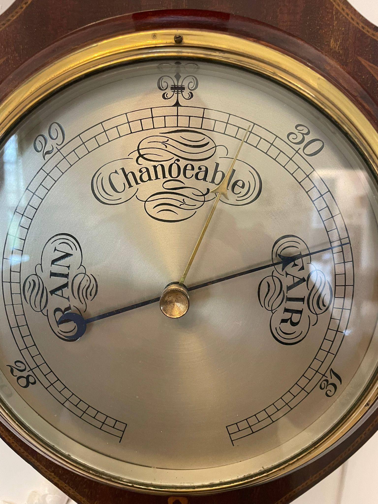 Antique Edwardian Quality Mahogany Inlaid Banjo Barometer For Sale 2
