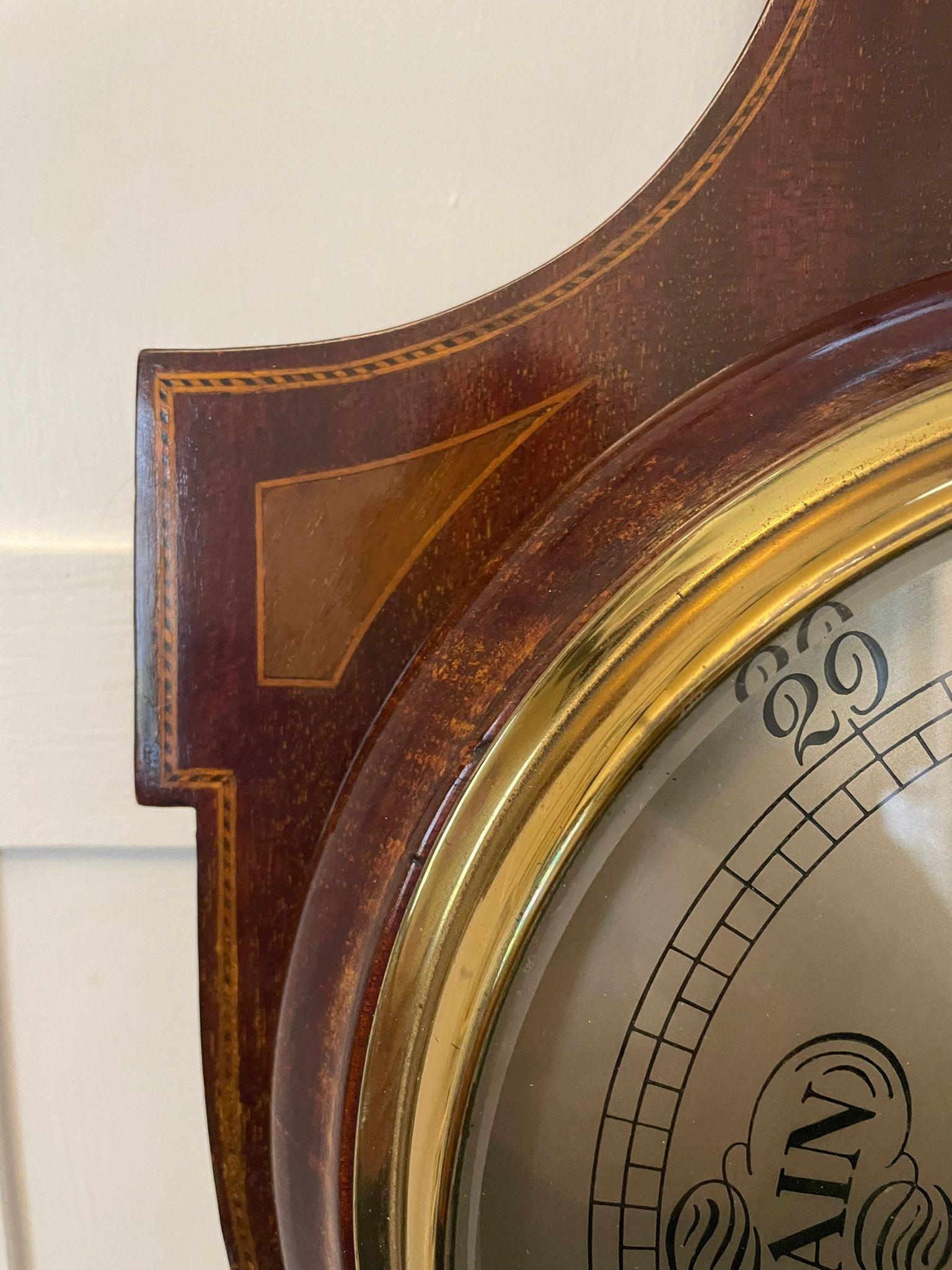 Antique Edwardian Quality Mahogany Inlaid Banjo Barometer For Sale 3
