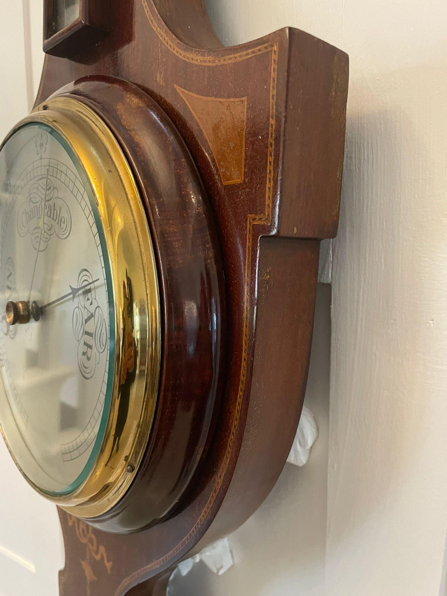 Antique Edwardian Quality Mahogany Inlaid Banjo Barometer For Sale 4