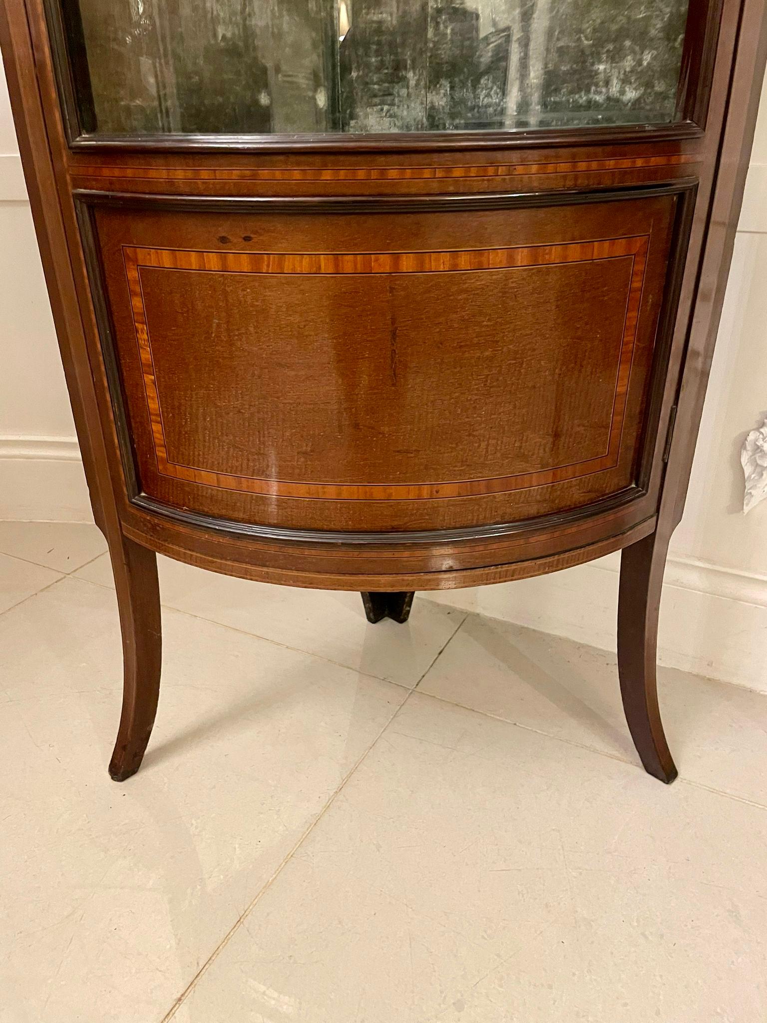 Antique Edwardian Quality Mahogany Inlaid Bow Fronted Corner Display Cabinet 4