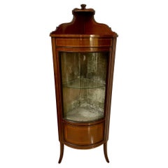 Antique Edwardian Quality Mahogany Inlaid Bow Fronted Corner Display Cabinet