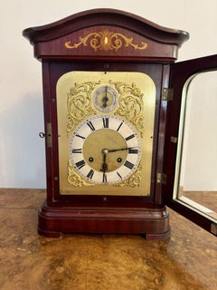 Antique Edwardian quality mahogany inlaid chiming 8 day mantle clock