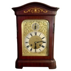 Used Edwardian quality mahogany inlaid chiming 8 day mantle clock