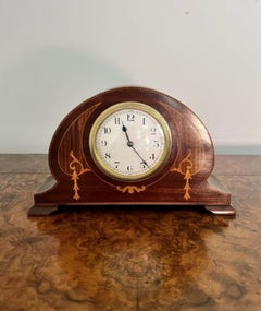 Antique Edwardian quality mahogany inlaid desk clock