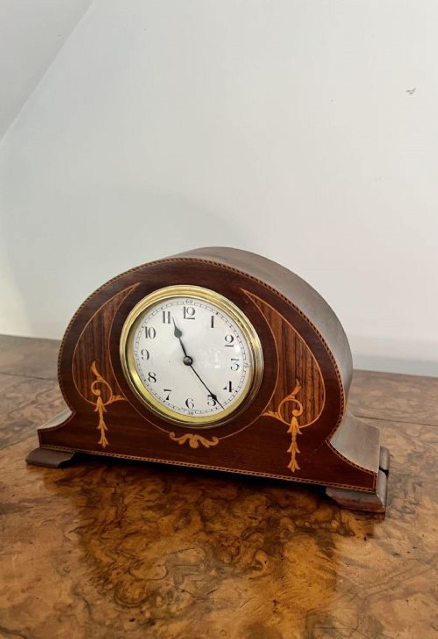 Antique Edwardian quality mahogany inlaid desk clock  In Good Condition In Ipswich, GB