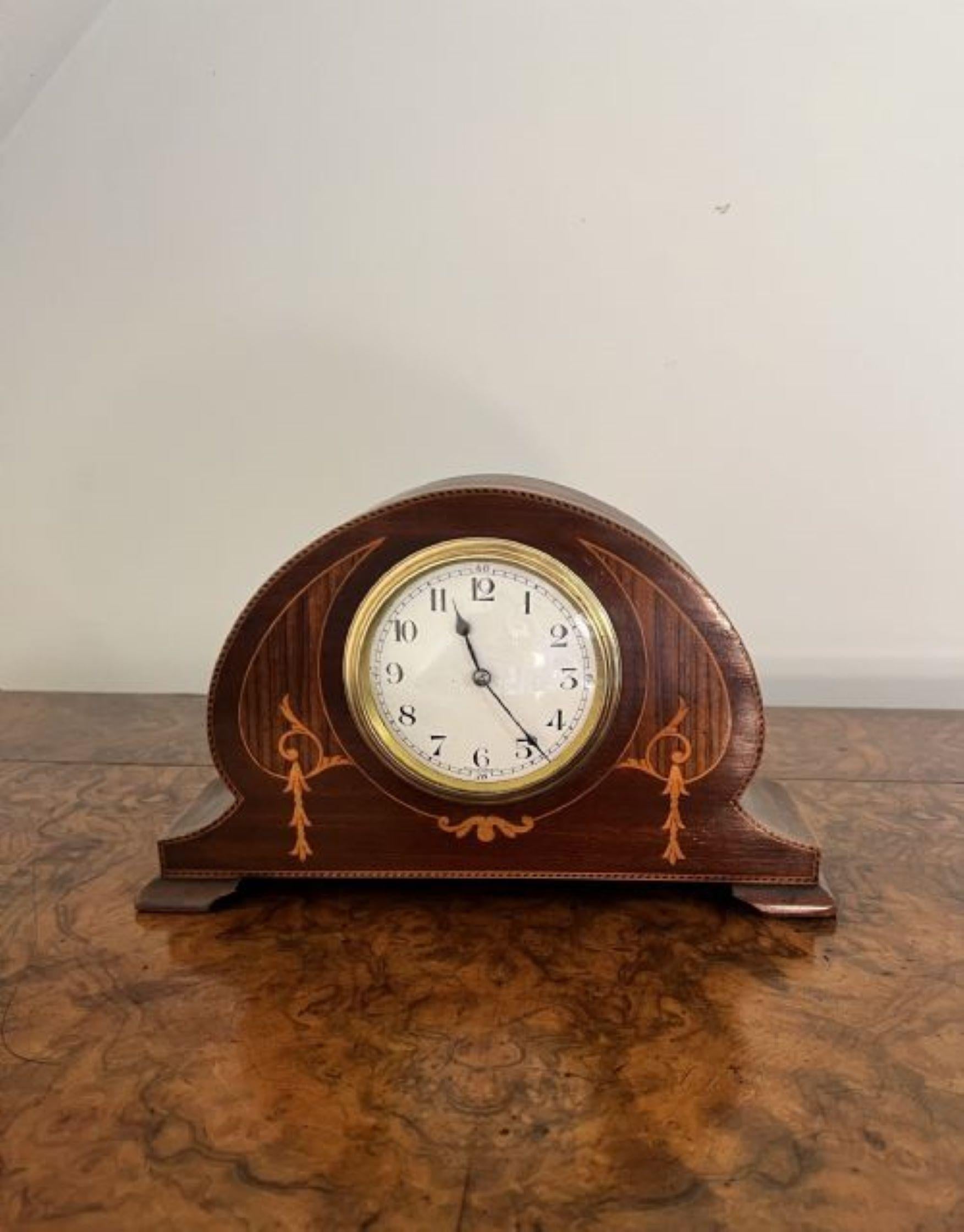 20th Century Antique Edwardian quality mahogany inlaid desk clock 