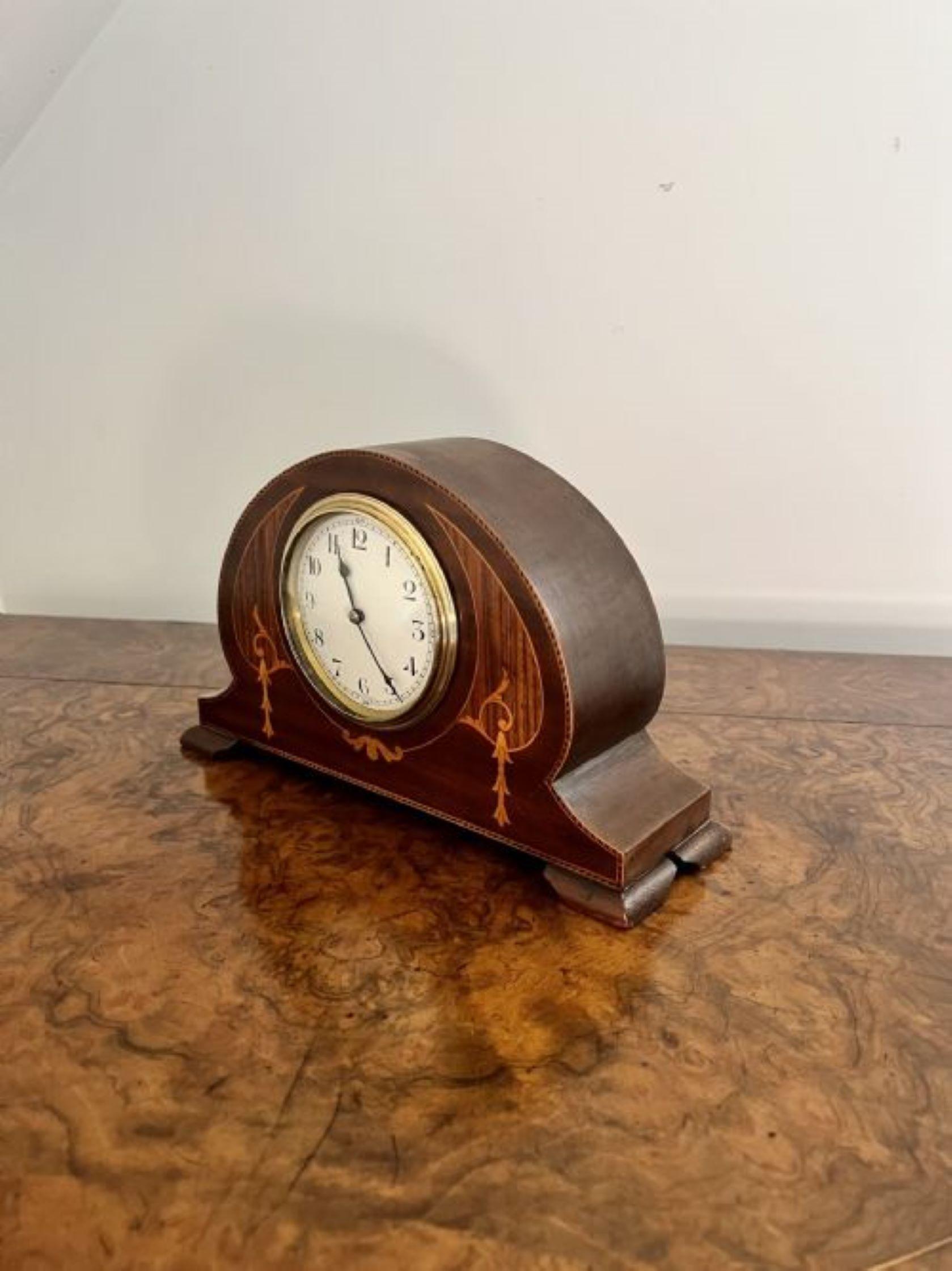 Antique Edwardian quality mahogany inlaid desk clock  2