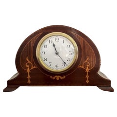 Antique Edwardian quality mahogany inlaid desk clock 
