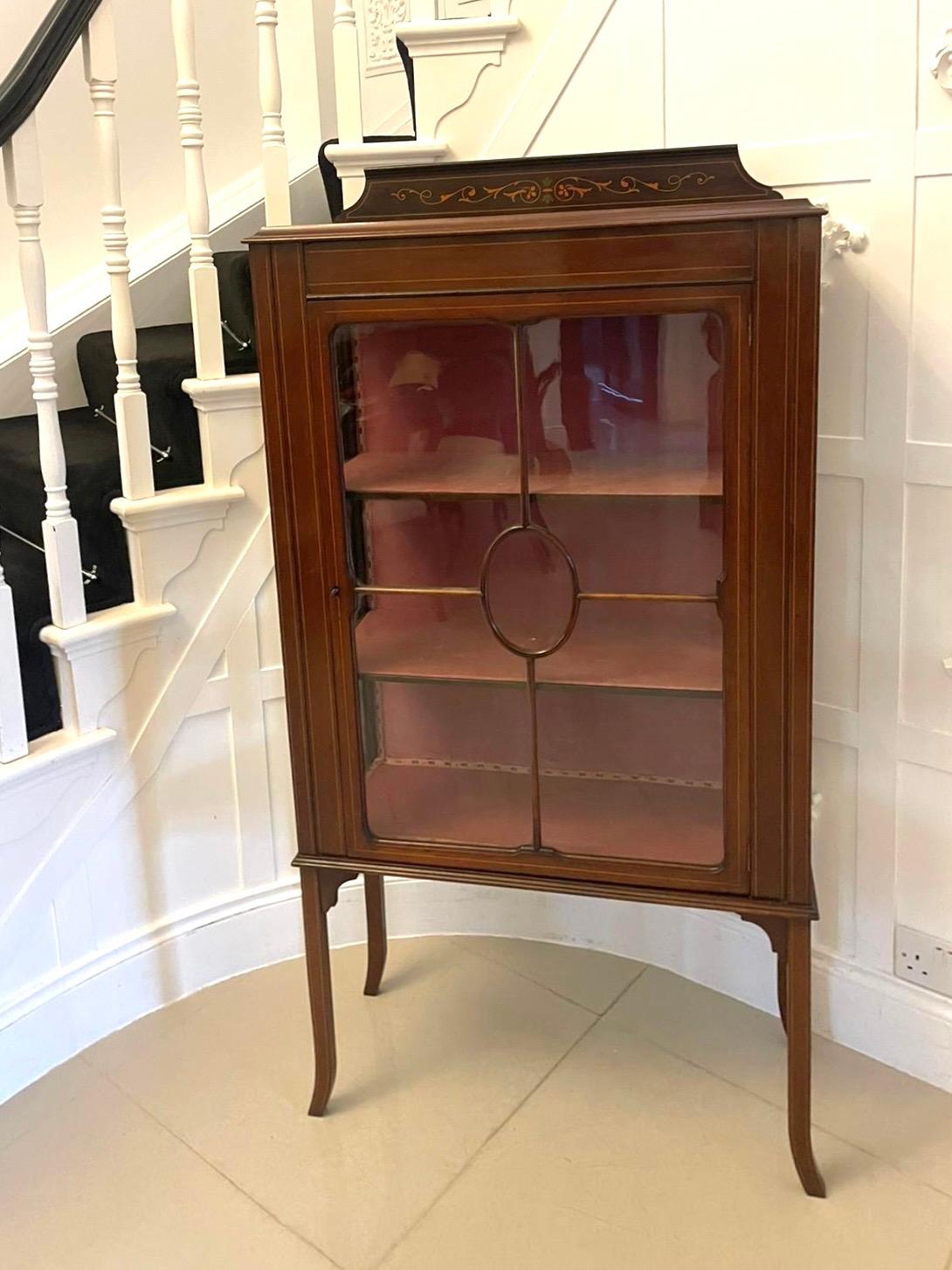 Inlay  Antique Edwardian Quality Mahogany Inlaid Display Cabinet  For Sale