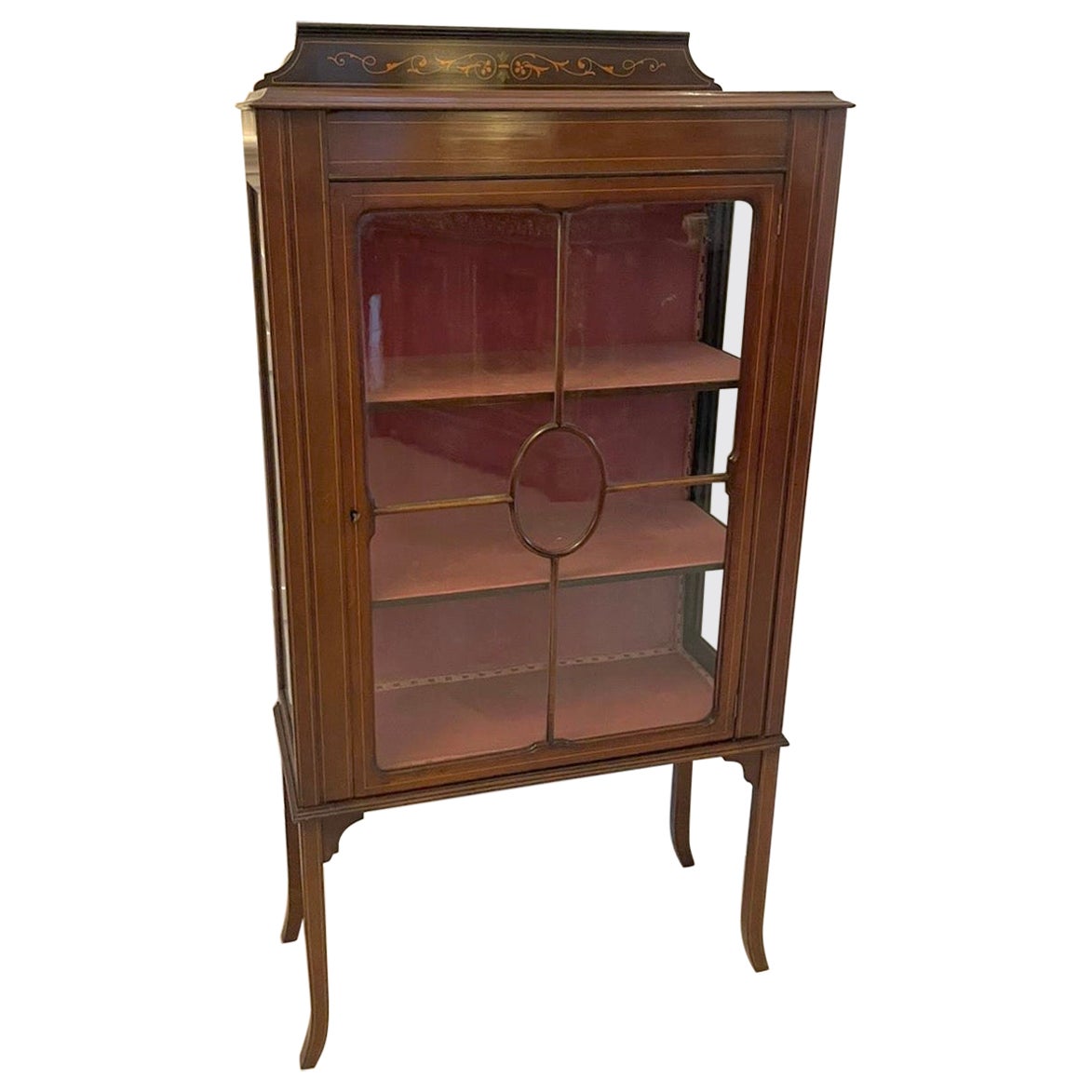 Antiker Vitrinenschrank aus Mahagoni mit Intarsien in edwardianischer Qualität